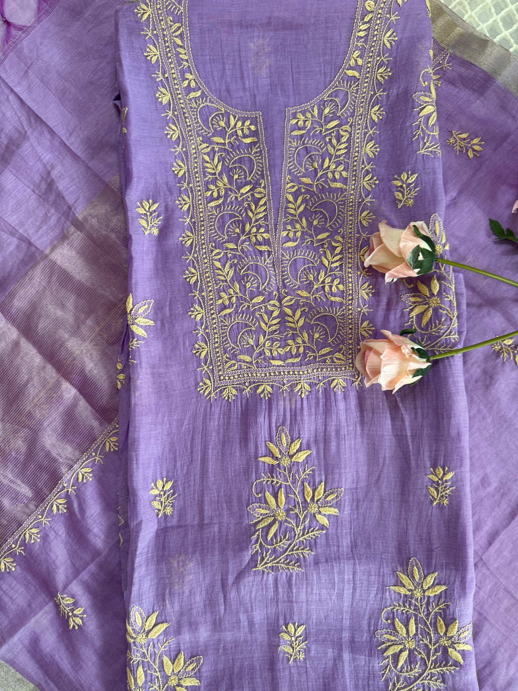 Pure Mal Unstitched Suit with Thread work