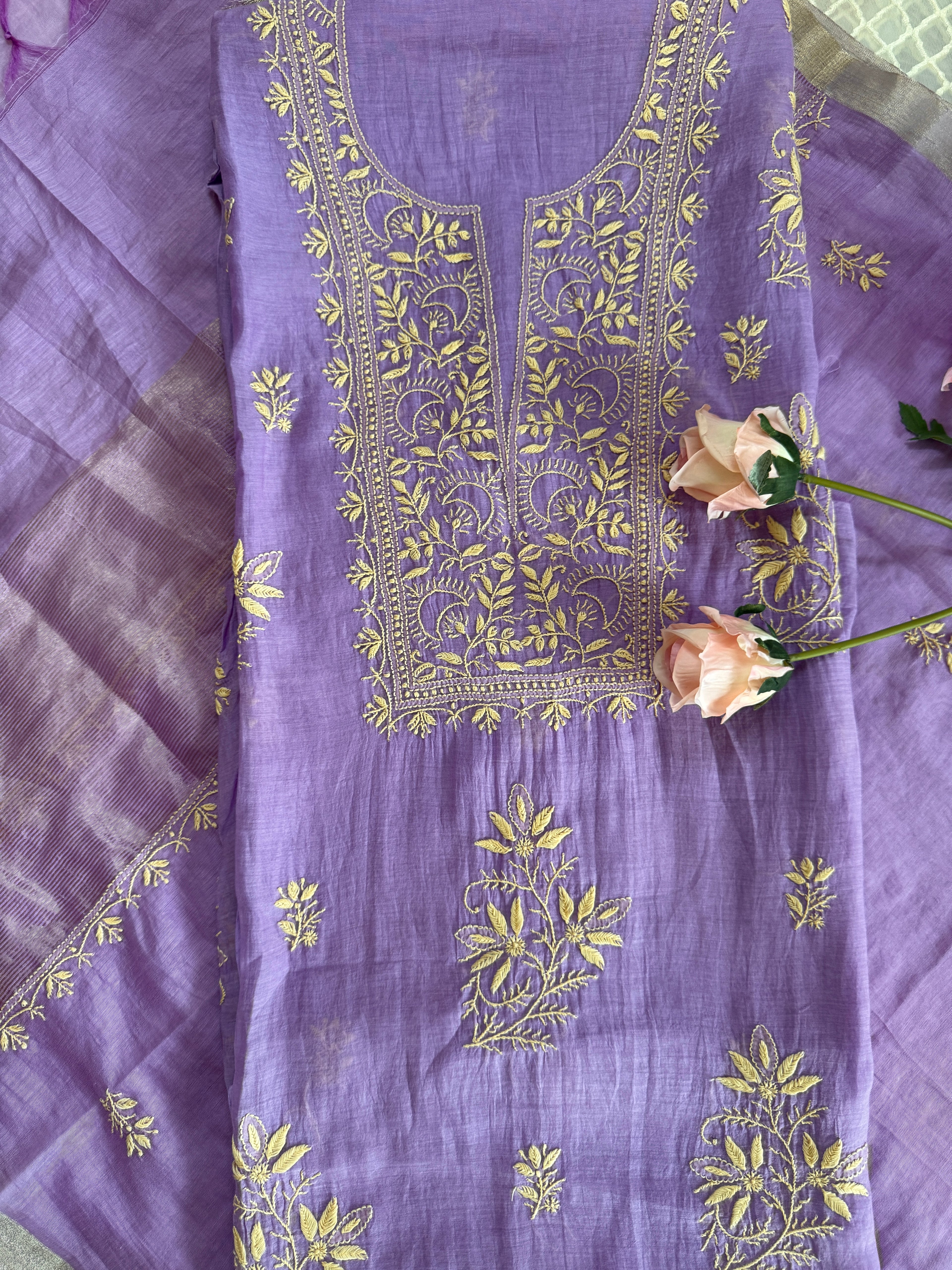 Pure Mal Unstitched Suit with Thread work