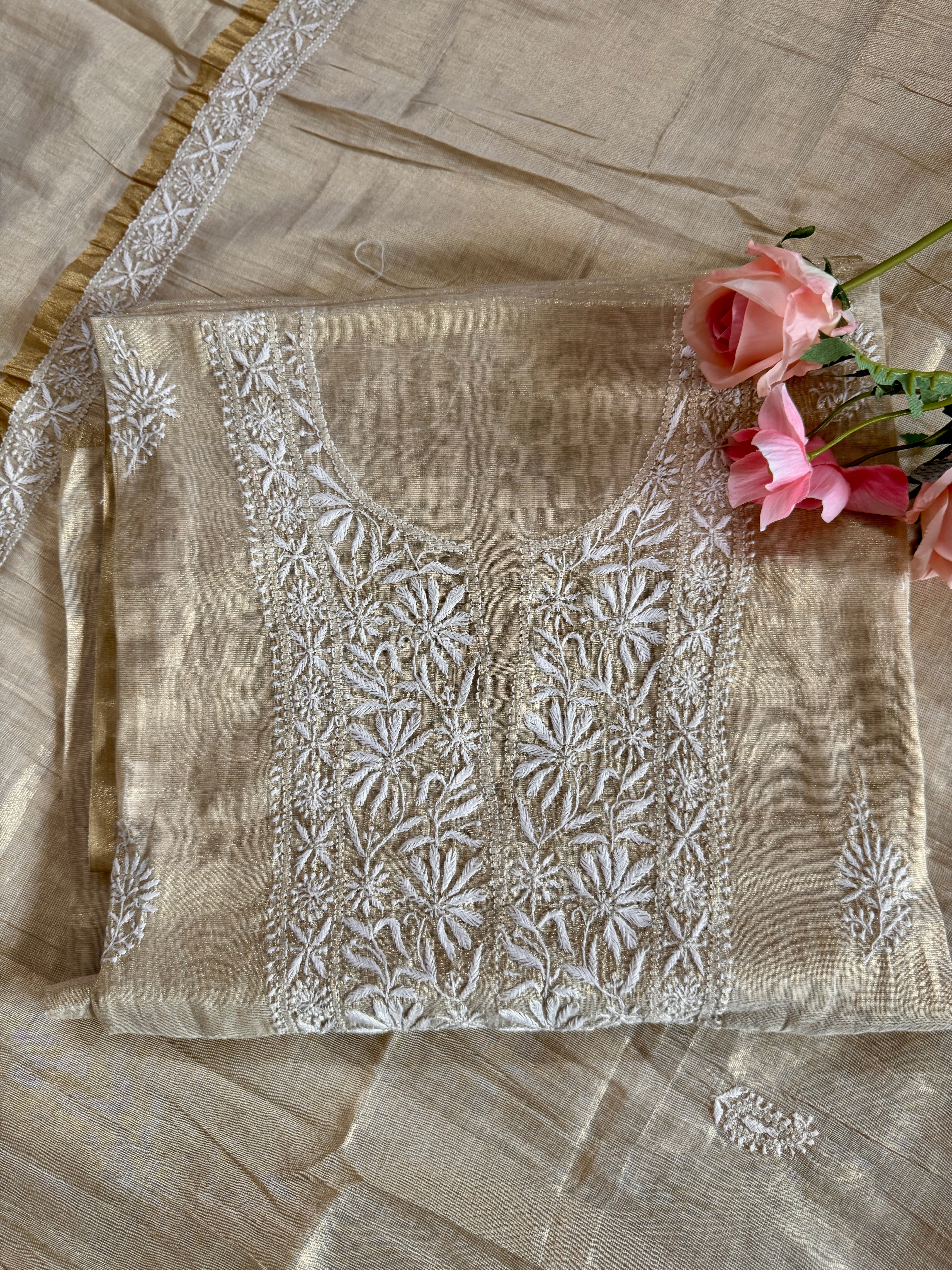 Tissue Silk Unstitched suit with Dupatta