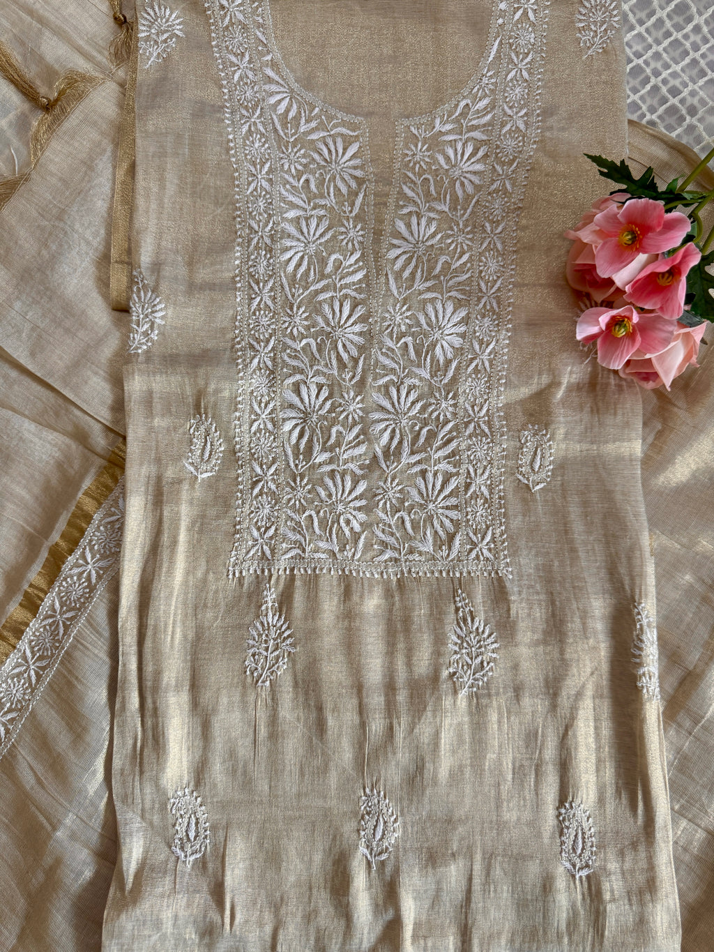 Tissue Silk Unstitched suit with Dupatta