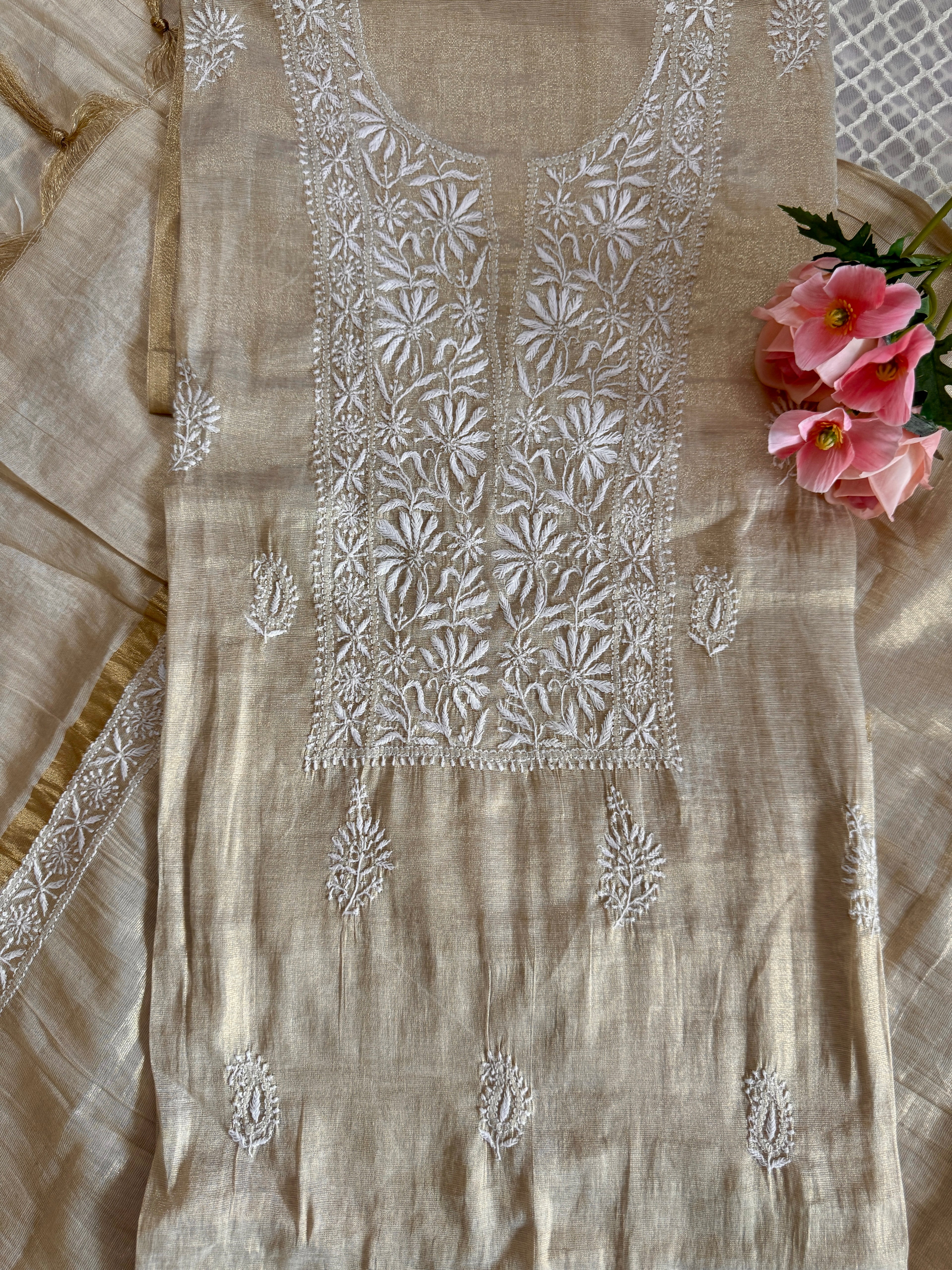 Tissue Silk Unstitched suit with Dupatta