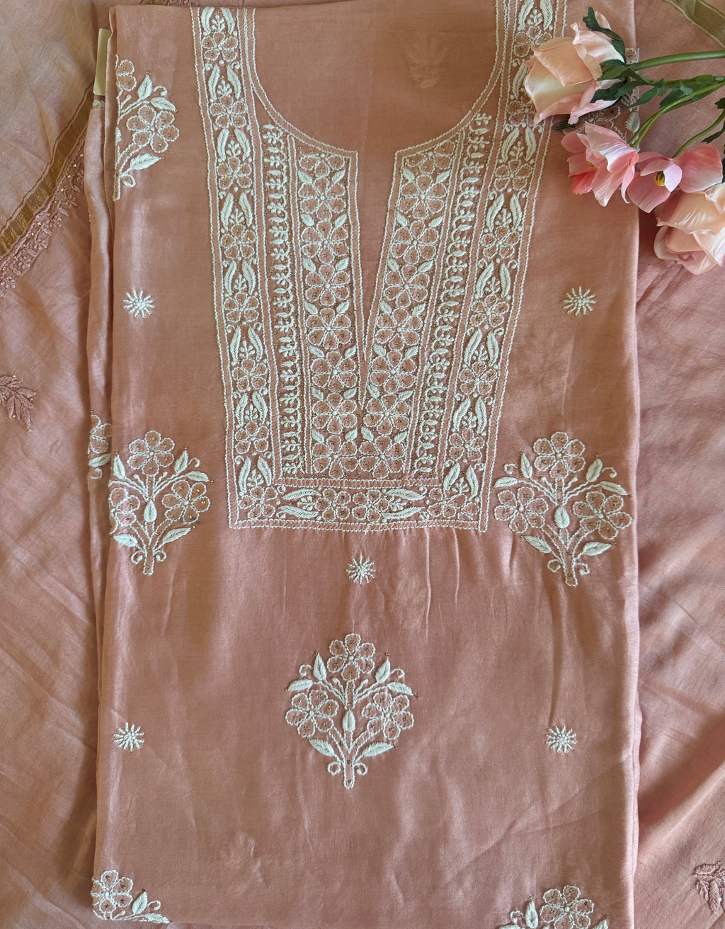 Mul Chanderi Unstitched Suit with Mukaish Work and Dupatta