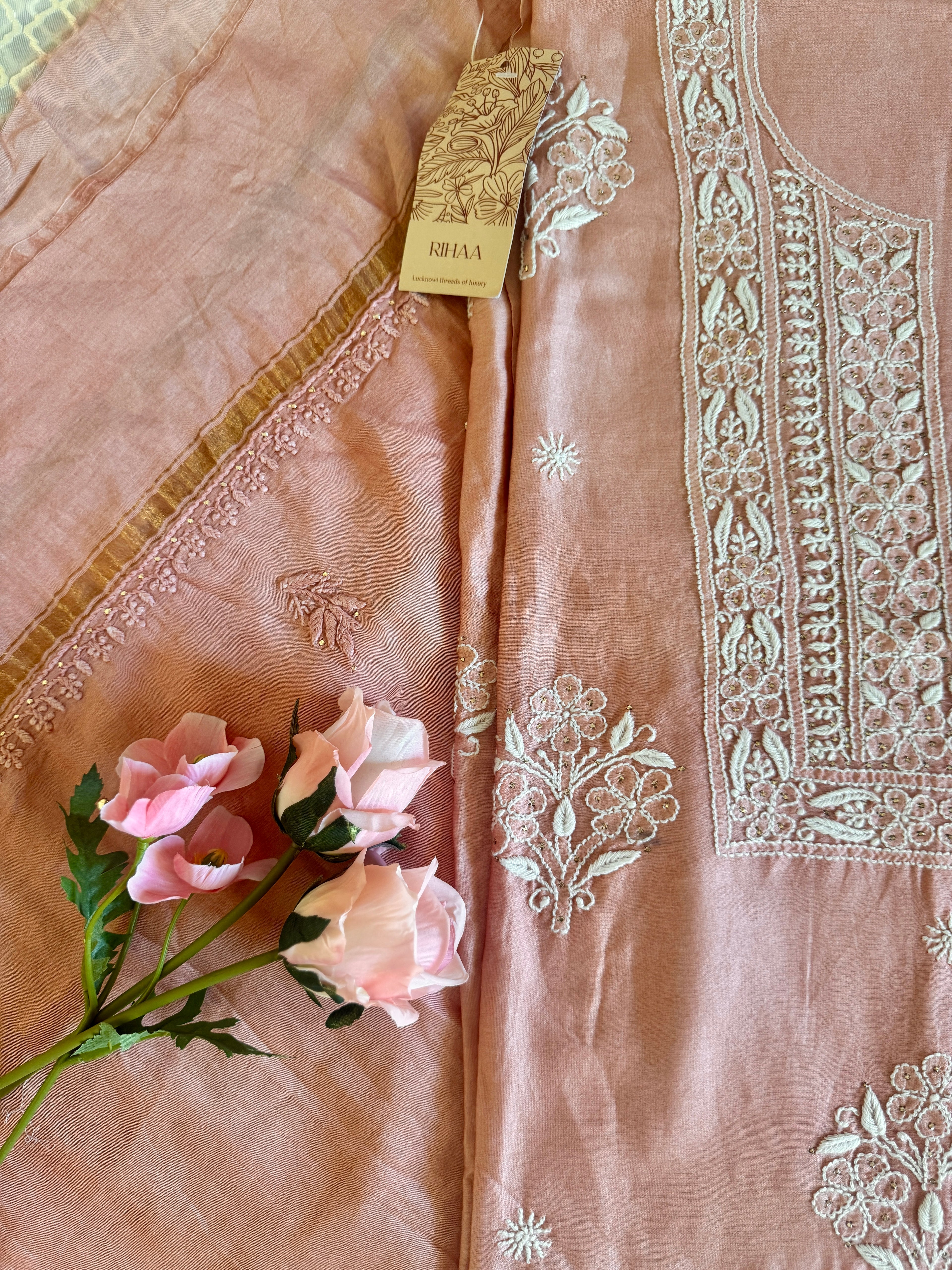 Mul Chanderi Unstitched Suit with Mukaish Work and Dupatta