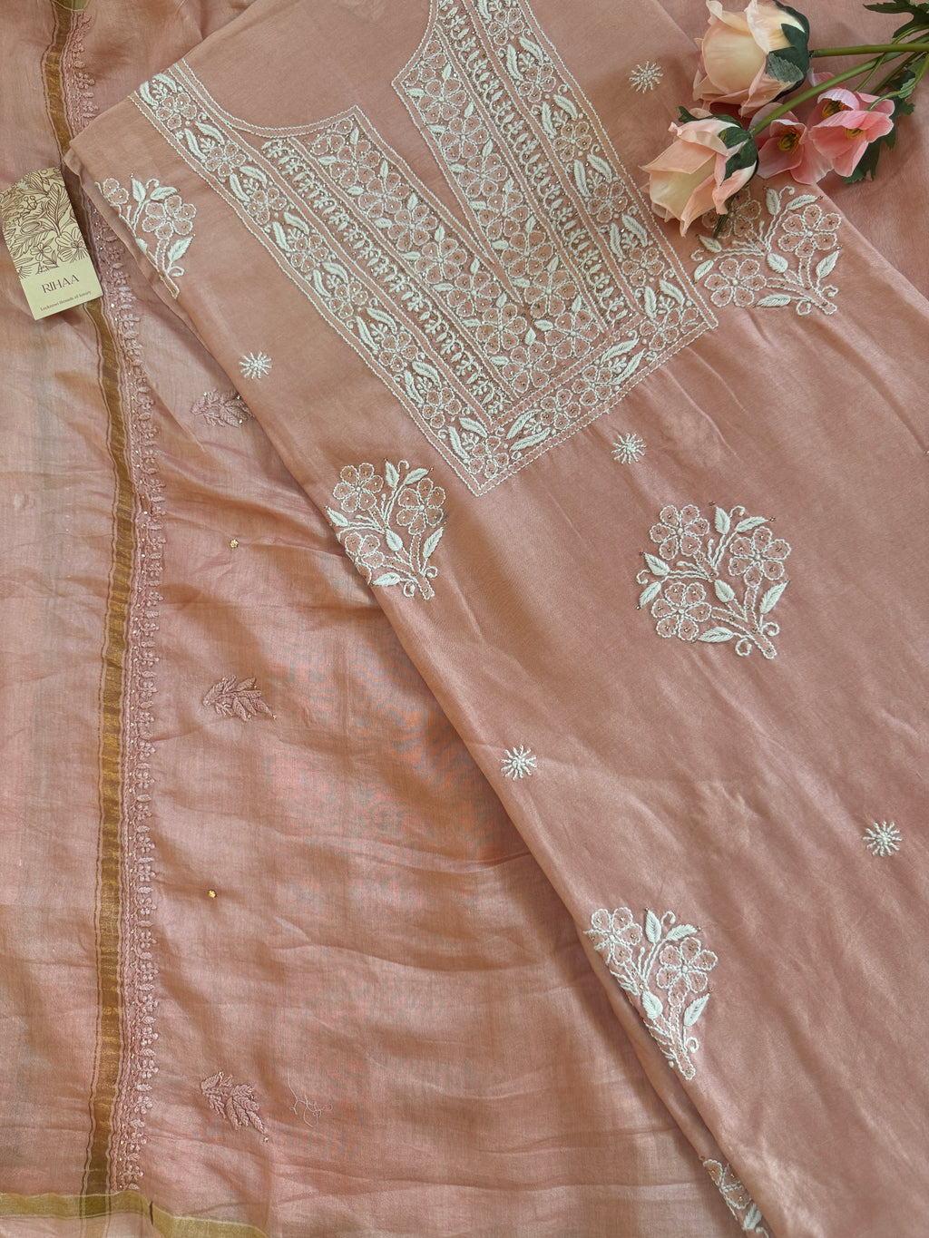 Mul Chanderi Unstitched Suit with Mukaish Work and Dupatta