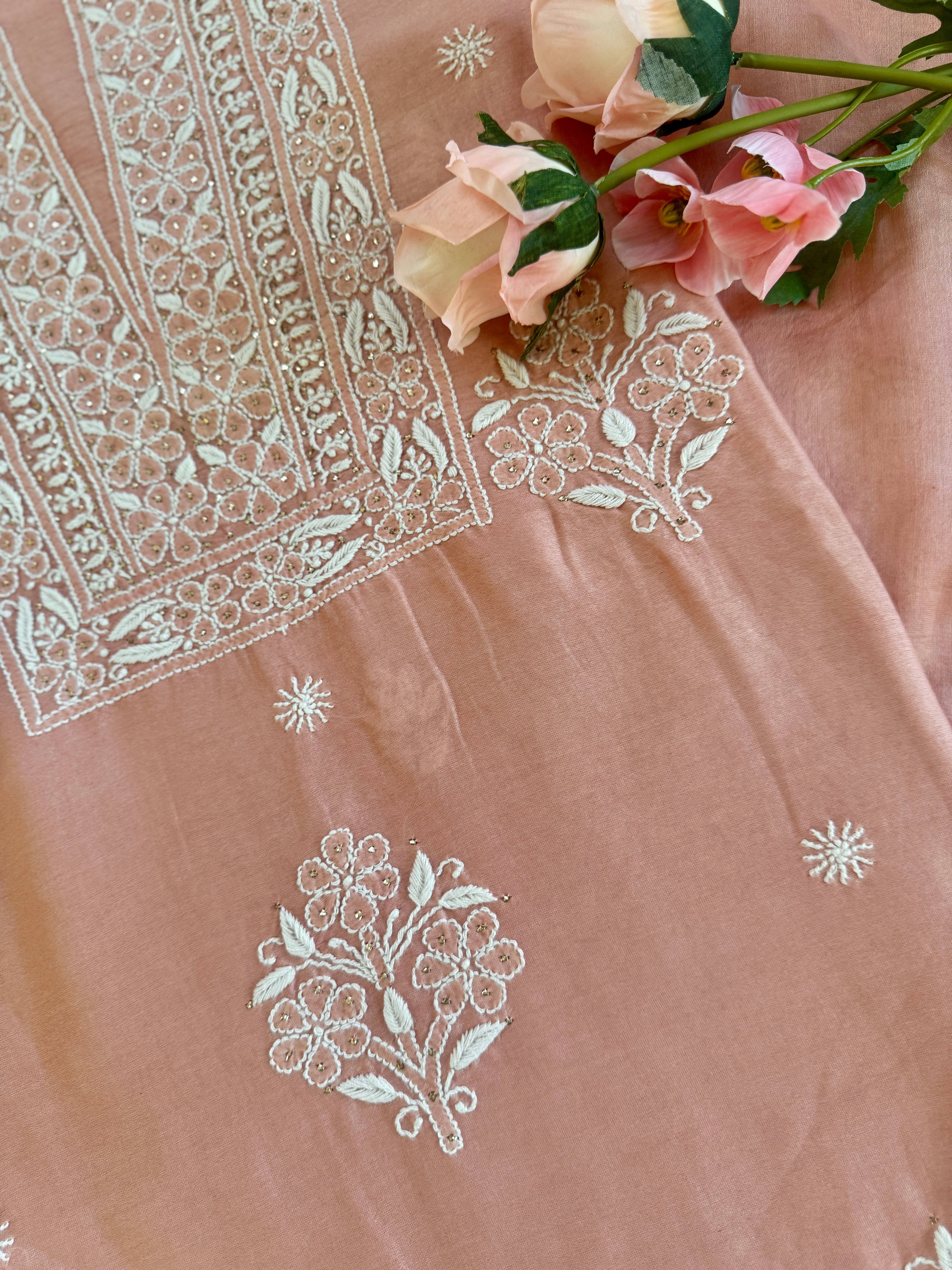 Mul Chanderi Unstitched Suit with Mukaish Work and Dupatta