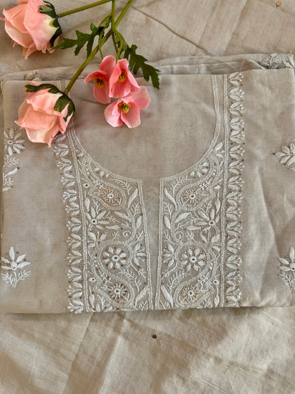 Mul Chanderi Unstitched Suit with Mukaish Work and Dupatta