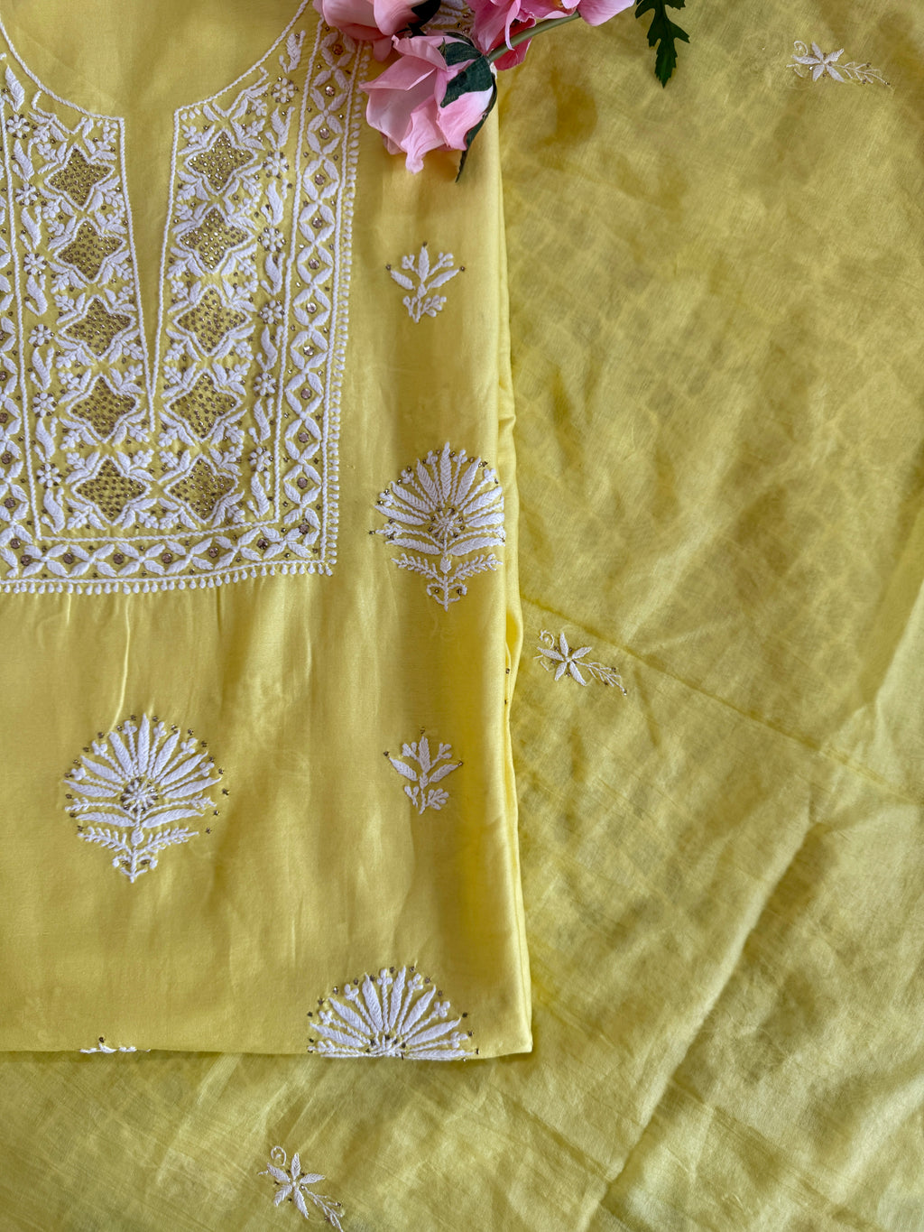 Mul Chanderi Unstitched Suit with Mukaish Work