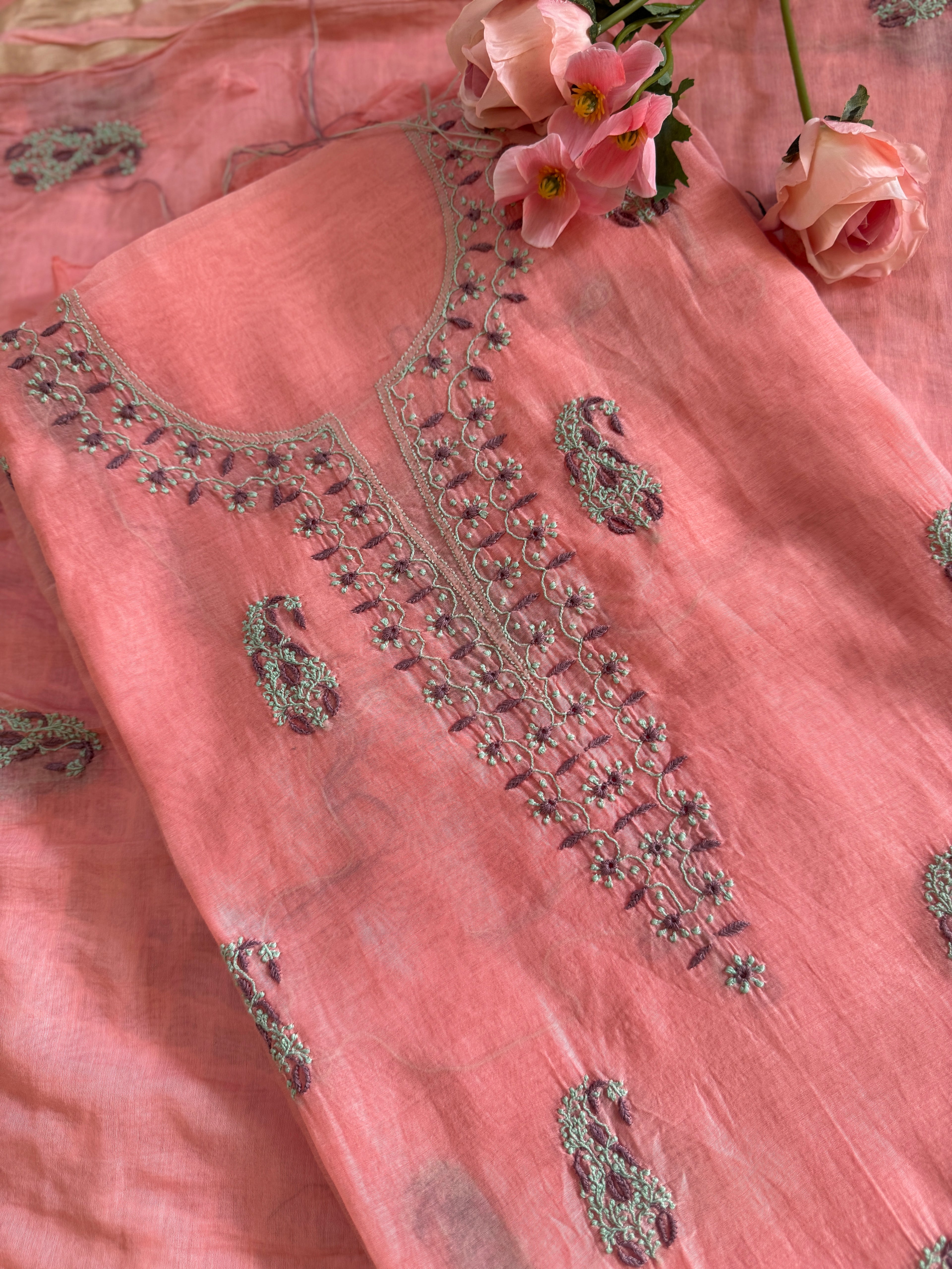 Pure Mal Unstitched Suit with Contrast Thread work