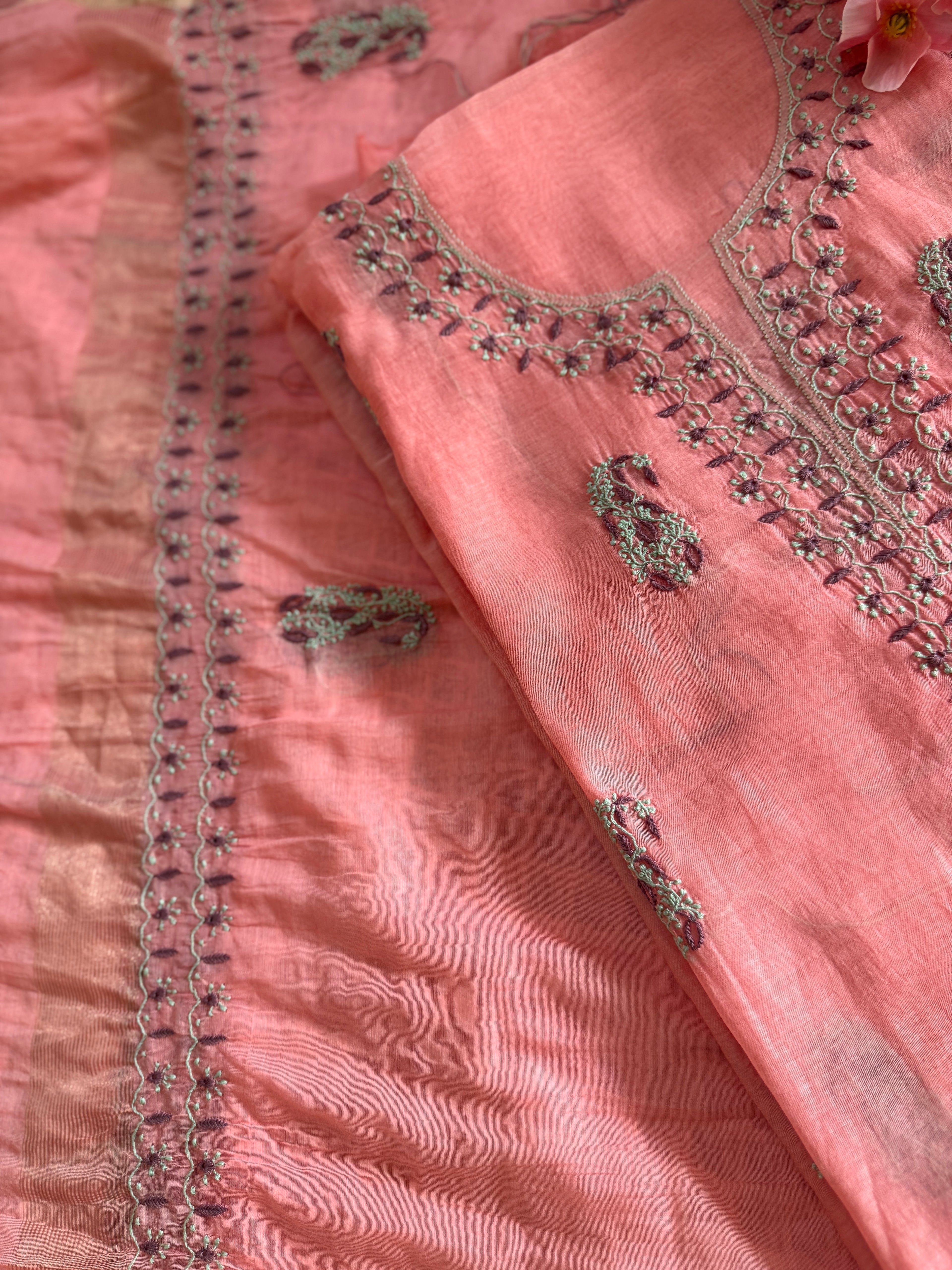 Pure Mal Unstitched Suit with Contrast Thread work