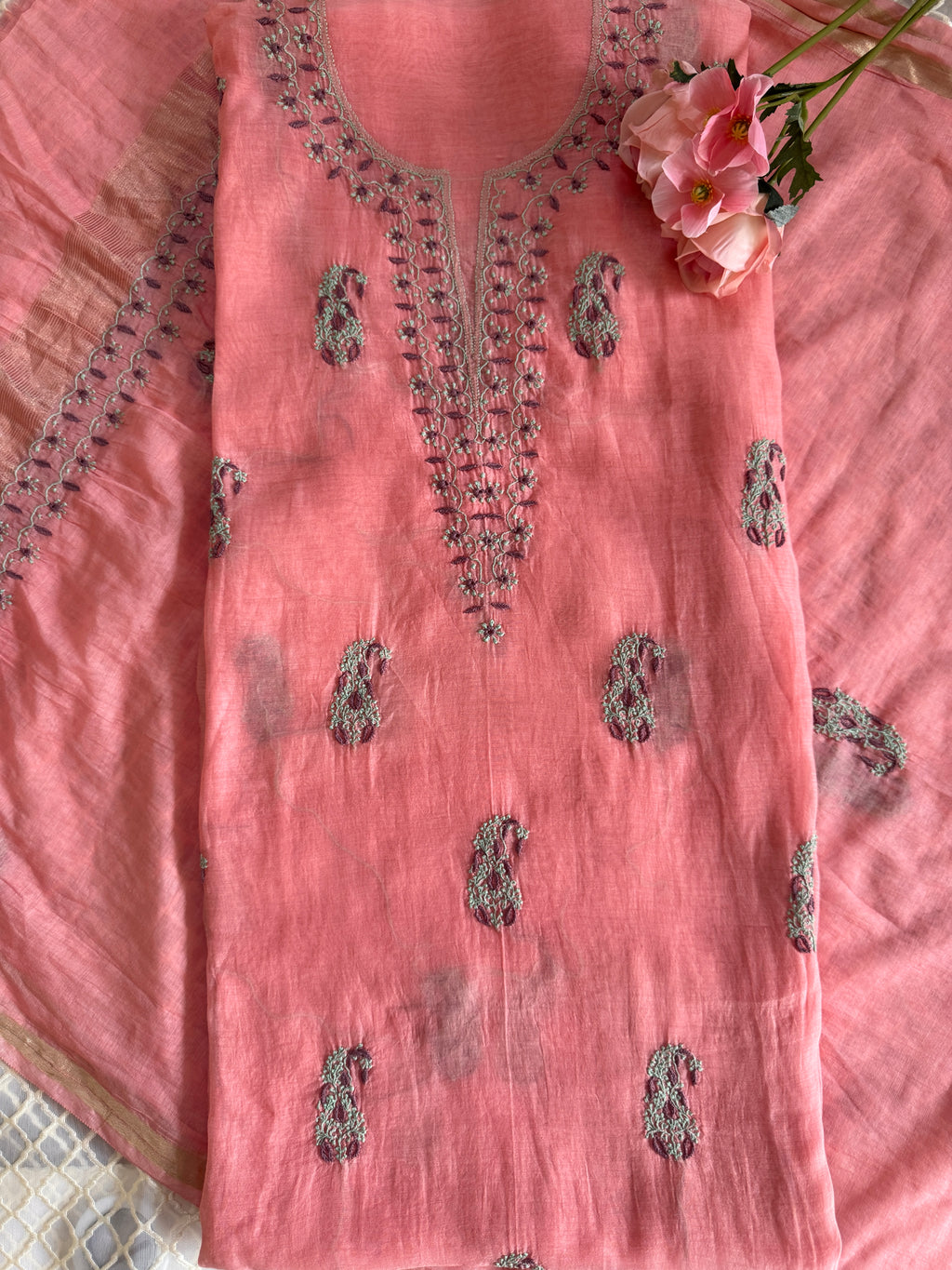 Pure Mal Unstitched Suit with Contrast Thread work