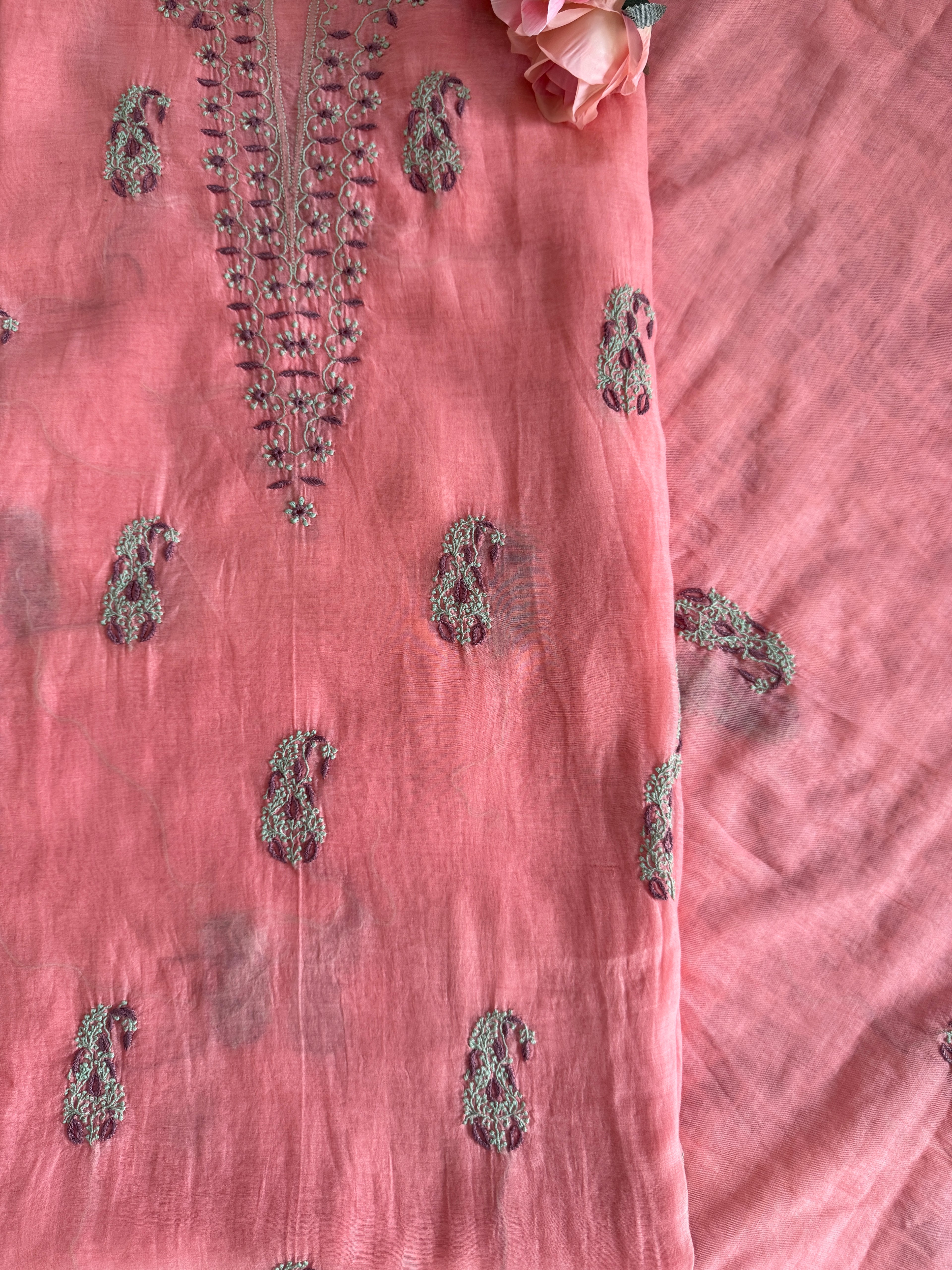 Pure Mal Unstitched Suit with Contrast Thread work