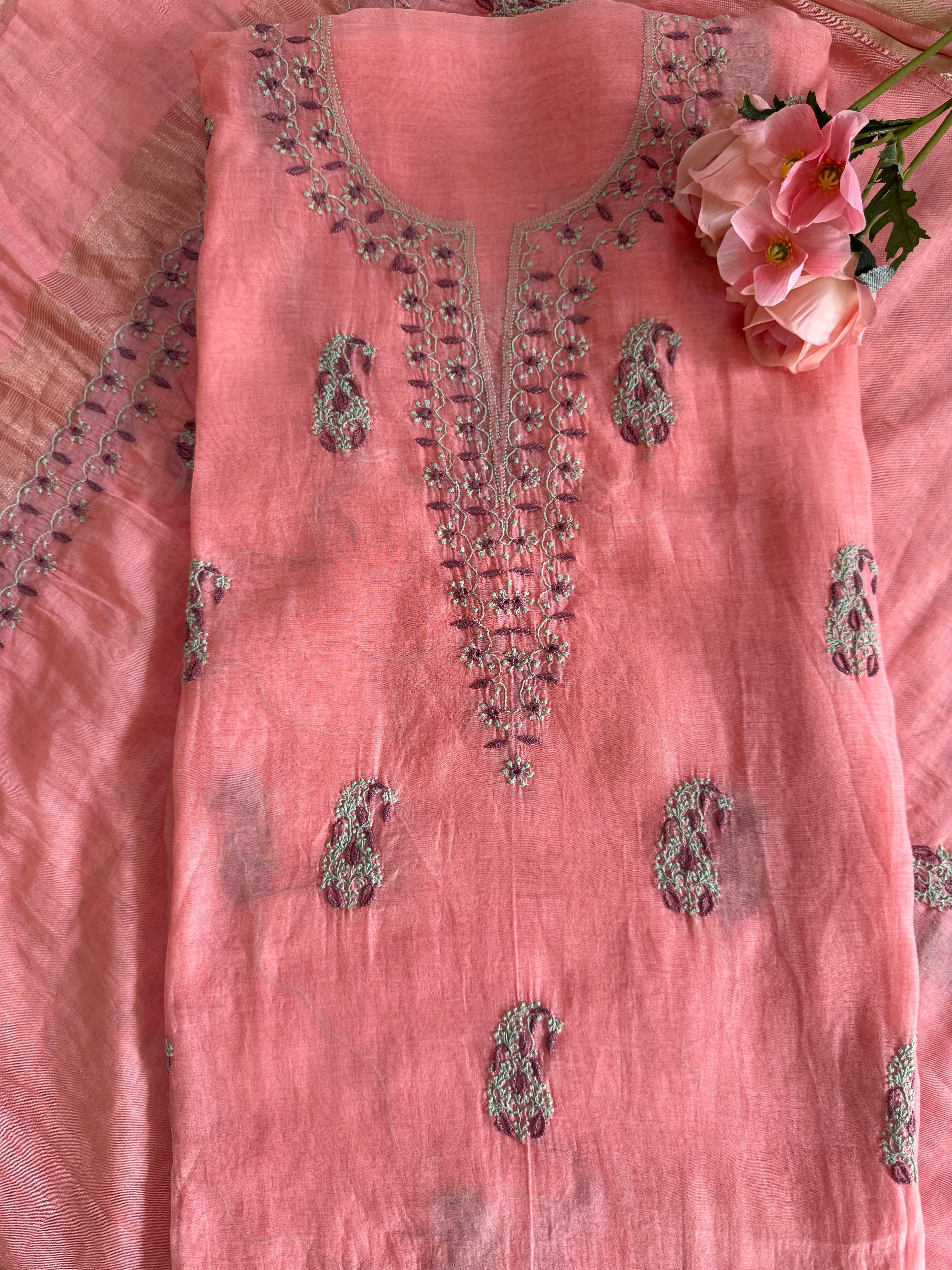 Pure Mal Unstitched Suit with Contrast Thread work