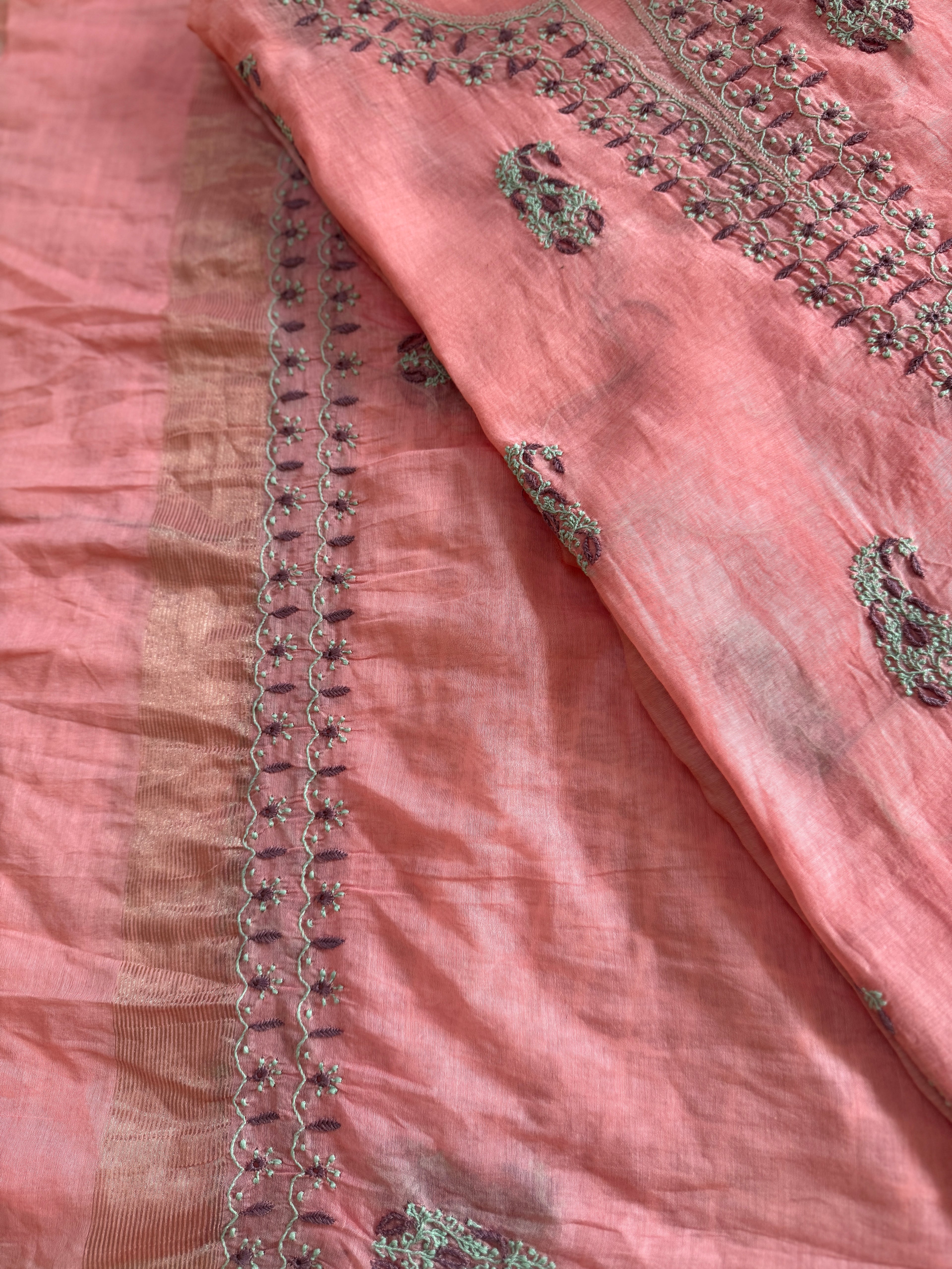 Pure Mal Unstitched Suit with Contrast Thread work