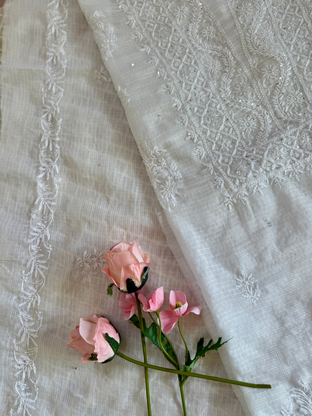 Pure Kota Unstitched Suit with Moti Embellishments