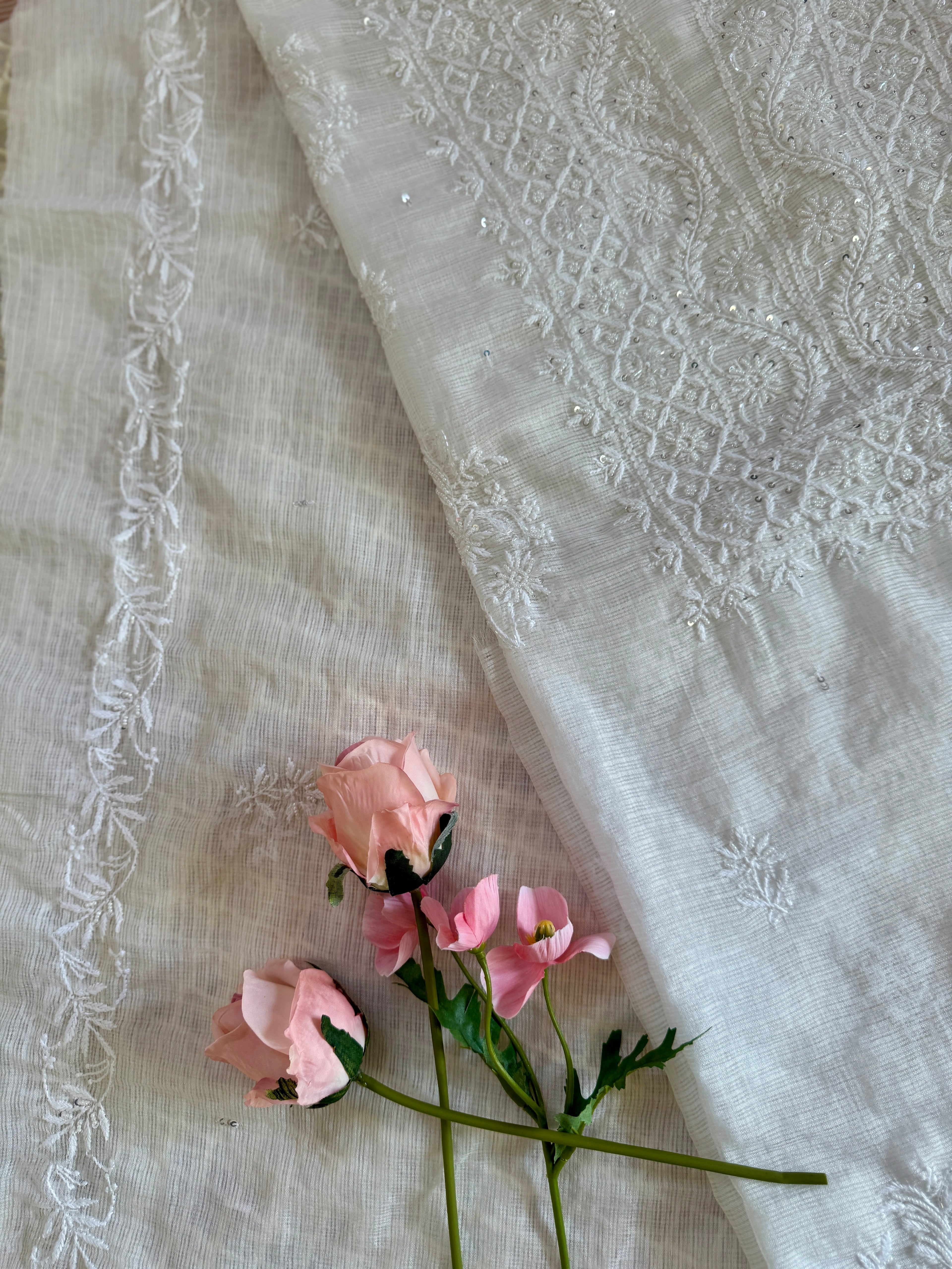 Pure Kota Unstitched Suit with Moti Embellishments